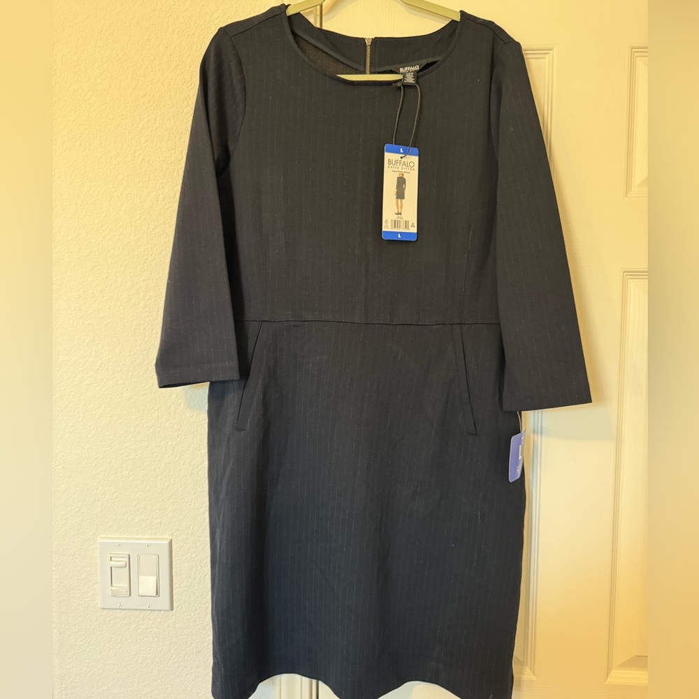 Buffalo David Bitton Women's Black Pinstripe Long Sleeve Sheath Dress